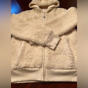 Athleta Girl warm off white zip up hoodie jacket. Wind-resistant.